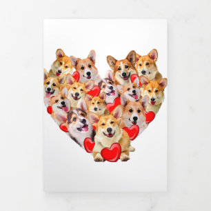 Faire-part Trois Volets Valentines Day Corgi Dog Heart Tee Cute Puppy