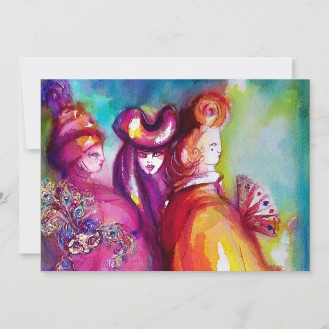 Faire-part TROISIÈME BAL masqué ,or rouge jaune bleu (Devant)