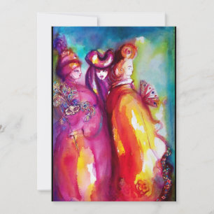 Faire-part TROISIÈME MASQUE ,fête masquée, or rouge jaune ble