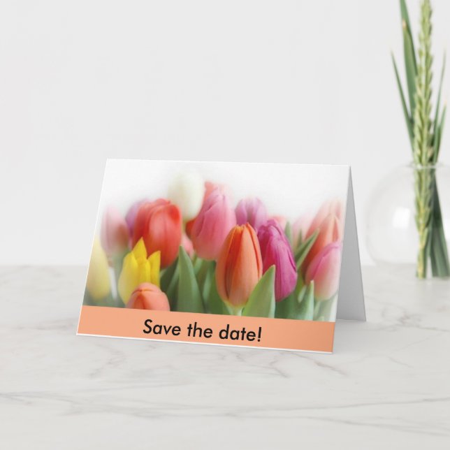 Faire-part tulipes multicolores Sauvez la date ! (Devant)