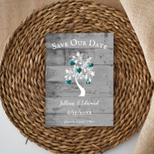Faire-part Turquoise Arbre des Coeurs Enregistrer la date ann