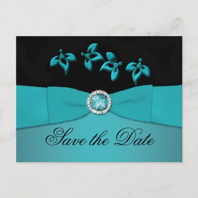 Faire-part Turquoise et noir Enregistrer la carte postale Dat (Devant)