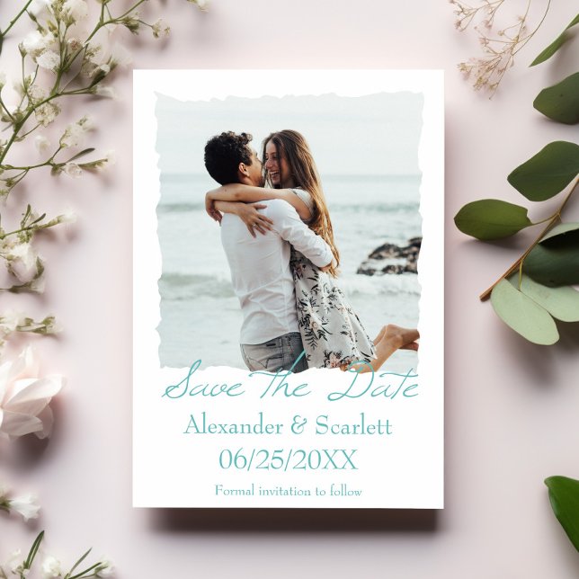 Faire-part Turquoise Jagged Frame Photo Enregistrer La Date A (Teal Jagged Frame Photo Save the Date)