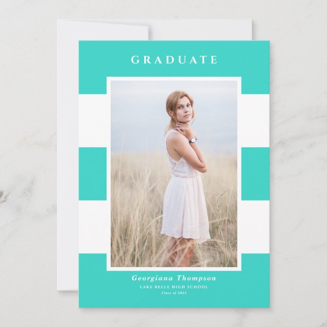 Faire-part Turquoise Stripes Motif 2022 Diplôme Photo (Devant)