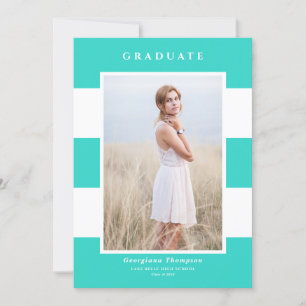 Faire-part Turquoise Stripes Motif 2022 Diplôme Photo
