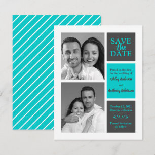 Faire-part TurquoiseGris minimaliste photo moderne Enregistre