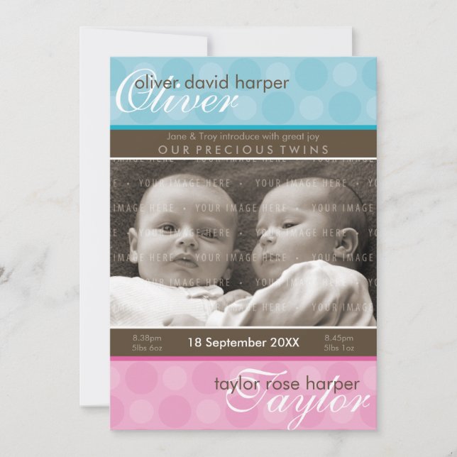 Faire-part TWINS BABY MERCI :: harmonie 1P (Devant)