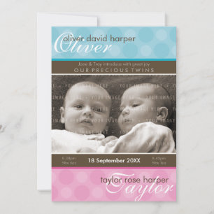 Faire-part TWINS BABY MERCI :: harmonie 1P