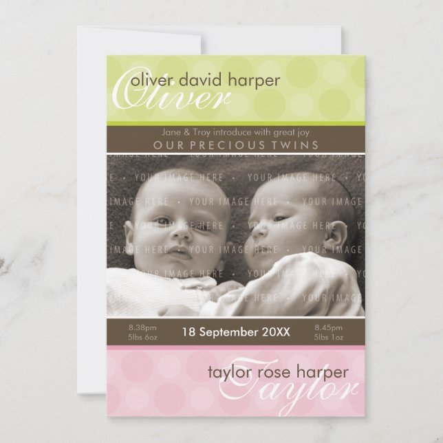 Faire-part TWINS BABY MERCI :: harmonie 2P (Devant)