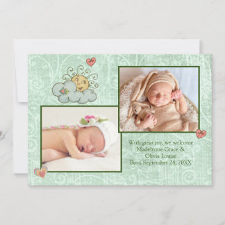 Faire-part Twins Folk Art Green