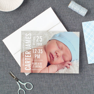 Faire-part Type moderne Baby Boy Photo Texte blanc Naissance
