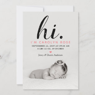 Faire-part Typographe moderne "Salut". Photo Birth Announceme