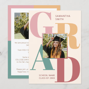 Faire-part Typographie couleur moderne tendance 2 Diplôme pho