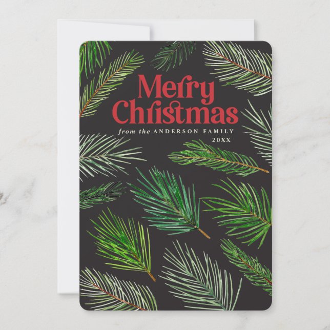 Faire-part Typographie des branches de pins Noël moderne (Devant)