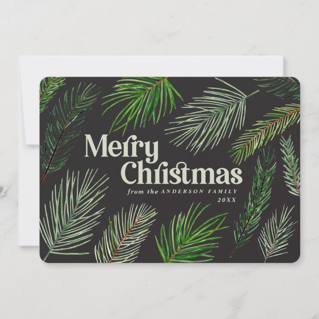 Faire-part Typographie des branches de pins Noël moderne (Devant)