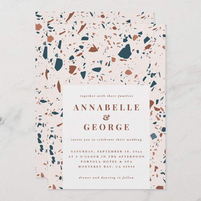 Faire-part Typographie du terrazzo naturel moderne mariage an (Devant / Derrière)