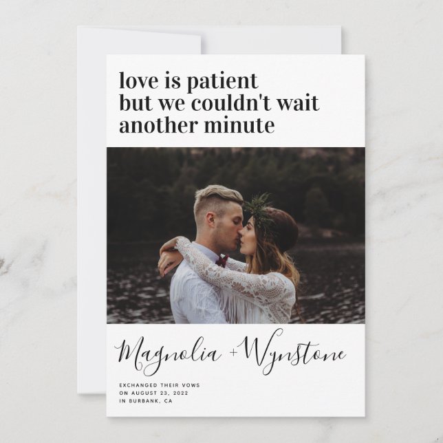 Faire-part Typographie moderne Elopement photo (Devant)
