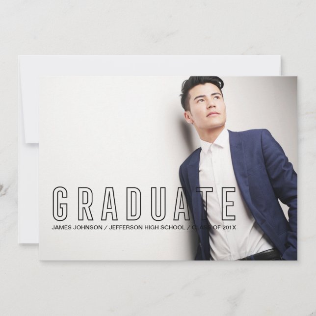 Faire-part Typographie moderne Masculine Graduation Photo (Devant)