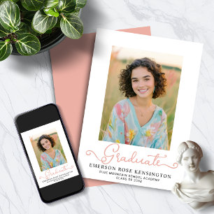 Faire-part Typographie moderne Pink Graduation Photo