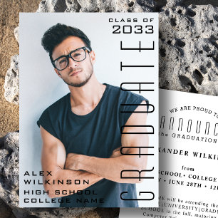 Faire-part Typographie Noire moderne Photo Graduation simple