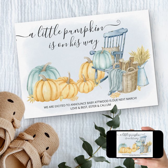 Faire-part Un Petit Garçon Citrouille Grossesse Rustique Auto (Créateur téléchargé)