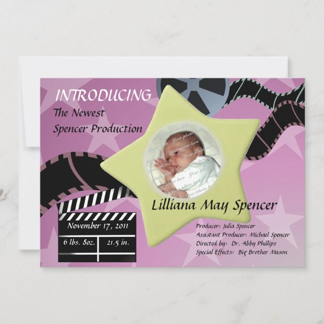 Faire-part Une étoile est née/ rose (Devant)