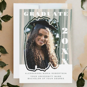 Faire-part Une photo blanche sauge vert beige étudiant