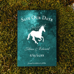 Faire-part Unicorn turquoise Enregistrer La Date Annonce