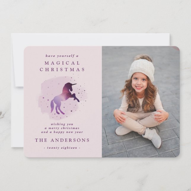 Faire-part unicorne mignonne mauve magique (Devant)