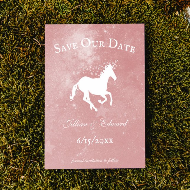 Faire-part Unicorne Rose Enregistrer La Date (Pink Unicorn Save the Date Wedding Announcement)