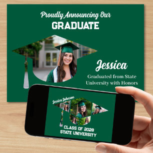 Faire-part Unique Green Graduate Casquette Photo Collage Grad