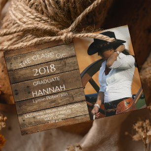 Faire-part Unisex Rustic Barnwood Photo Graduation horizontal