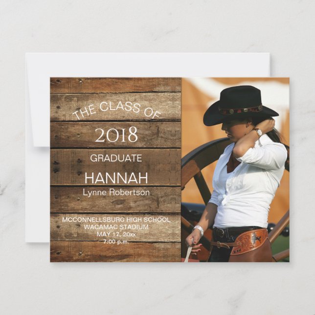 Faire-part Unisex Rustic Barnwood Photo Graduation horizontal (Devant)