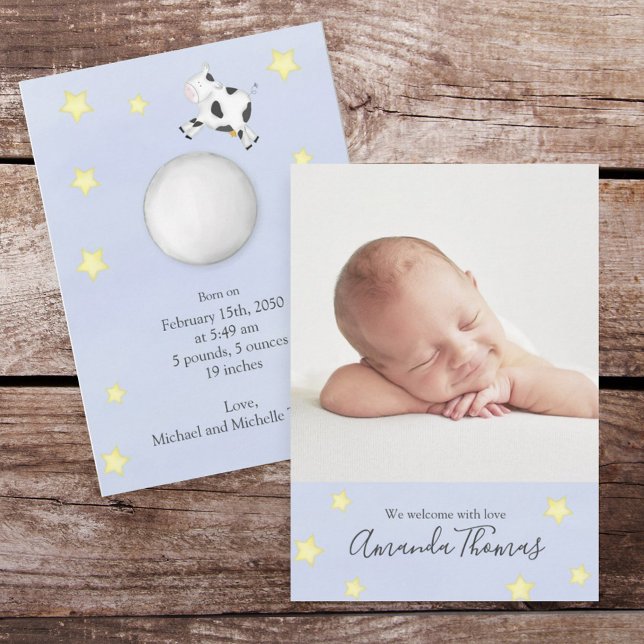 Faire-part Vache à l'aquarelle simple bébé a sauté par-dessus (Créateur téléchargé)