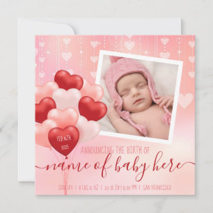 Faire-part Valentine Bébé Coeurs Ballons Février Nouvelles de