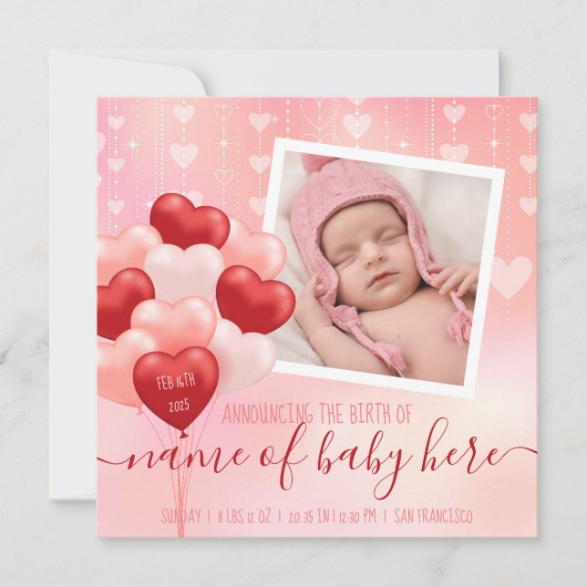 Faire-part Valentine Bébé Coeurs Ballons Février Nouvelles de (Devant)