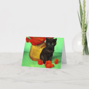 Faire-part Van Gogh Black Kitten Fleurs rouges