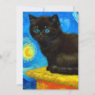 Faire-part Van Gogh Style Starry Night Cat