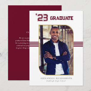 Faire-part Varsity Letterman   Red & Gold Graduation Photo