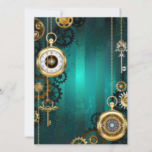 Faire-part Veille bijoux Steampunk sur un Arrière - plan vert (Devant)