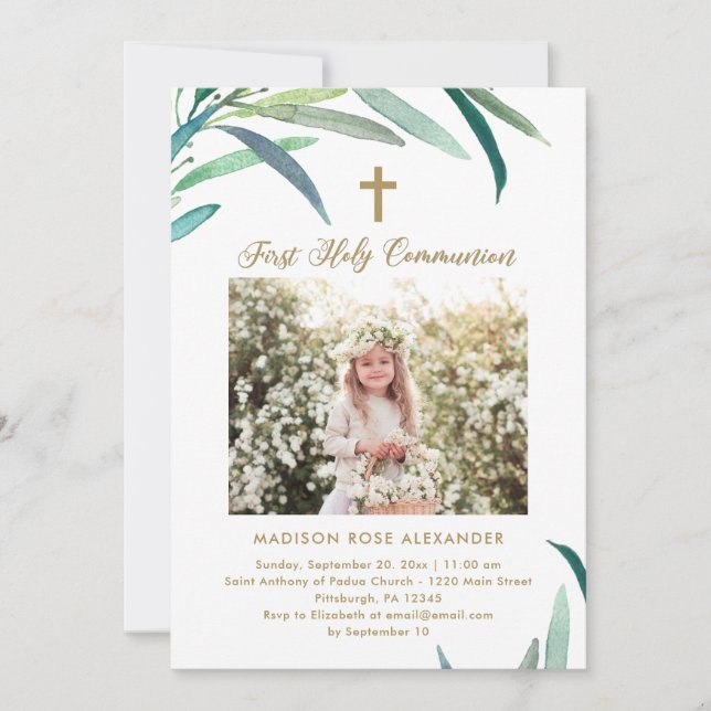Faire-part Verdure et photo Première communion sainte Invitat (Devant)