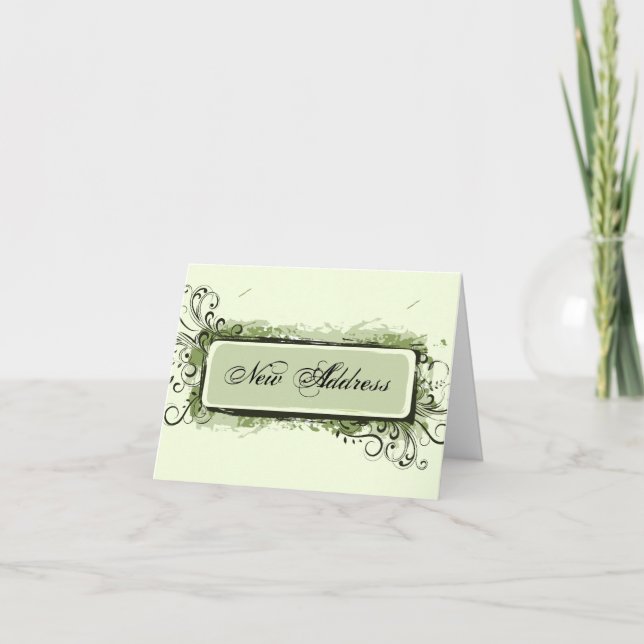 Faire-part Vert Abstrait Floral Changement d'adresse (Devant)