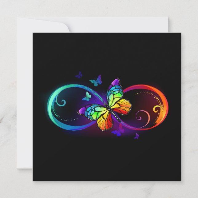Faire-part Vibrant infinity with rainbow butterfly on black (Devant)