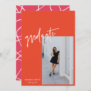 Faire-part Vibrant Orange Pink - Diplôme photo de script tend