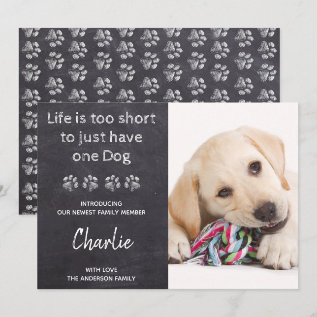 Faire-part Vie Trop Courte Pour Un Seul Chien Nouveau Animal  (Devant / Derrière)