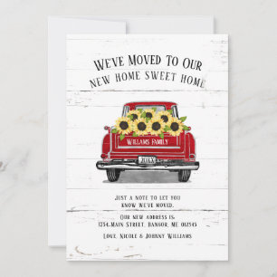 Faire-part Vintage Camion Rouge Fleurs de soleil Jaunes Rusti