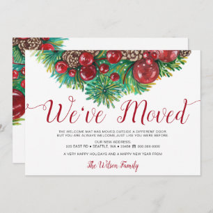 Faire-part Vintage Holly Berries Pine Cone Holiday Moving