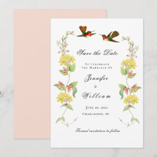 Faire-part Vintage Humming oiseau floral Enregistrer la date