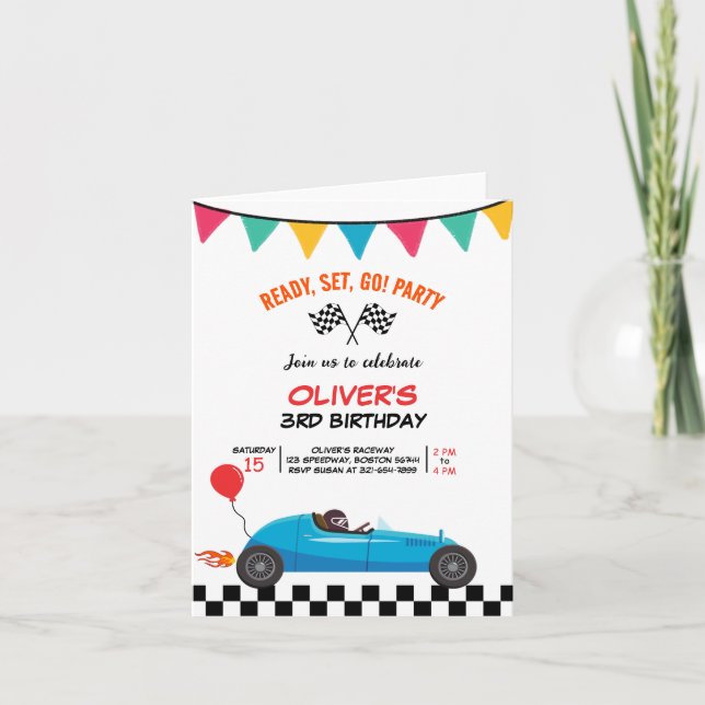 Faire-part Voiture Course Anniversaire de enfant Party Saluta (Devant)