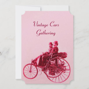Faire-part VOITURES DE VINTAGE RASSEMBLANT Rouge rose Fuchsia